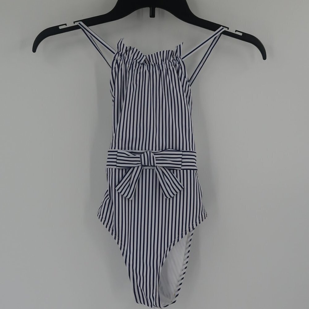 Habitual Girl Girl's One Piece Blue White Striped Swimsuit Size 7/8 New w Tags